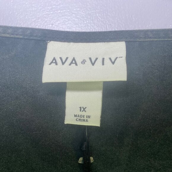 Ava & Viv Womens 1X Black Cotton Blouse 3/4 Puff Sleeves Peasant NWT - Picture 4 of 5